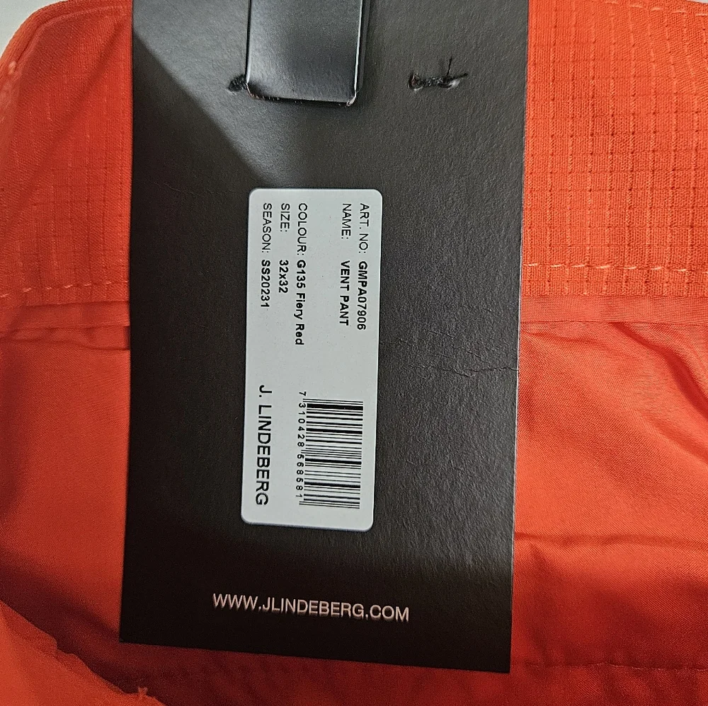 NWT J. Lindeberg | Vent Golf Pant In Fiery Red